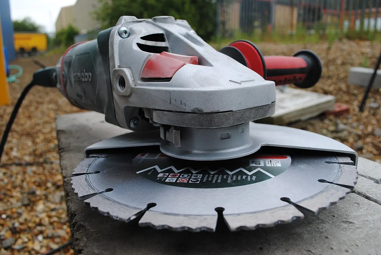 Segmented diamond blade on an angle grinder